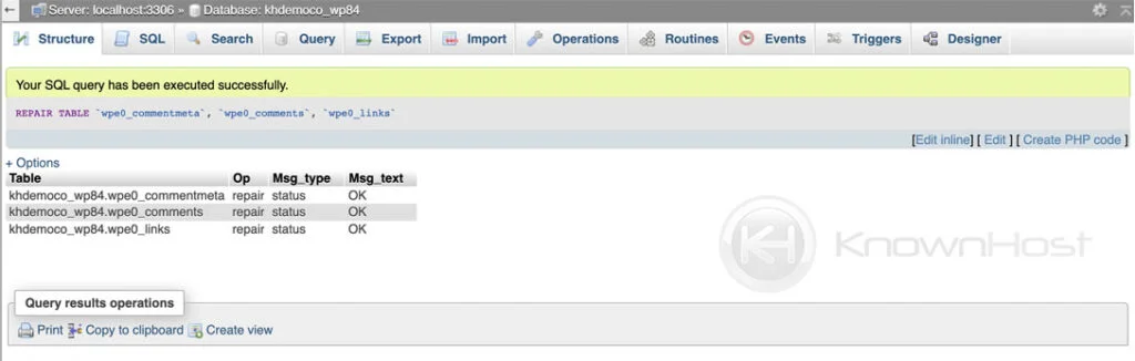 Repair Multiple Tables using phpmyadmin
