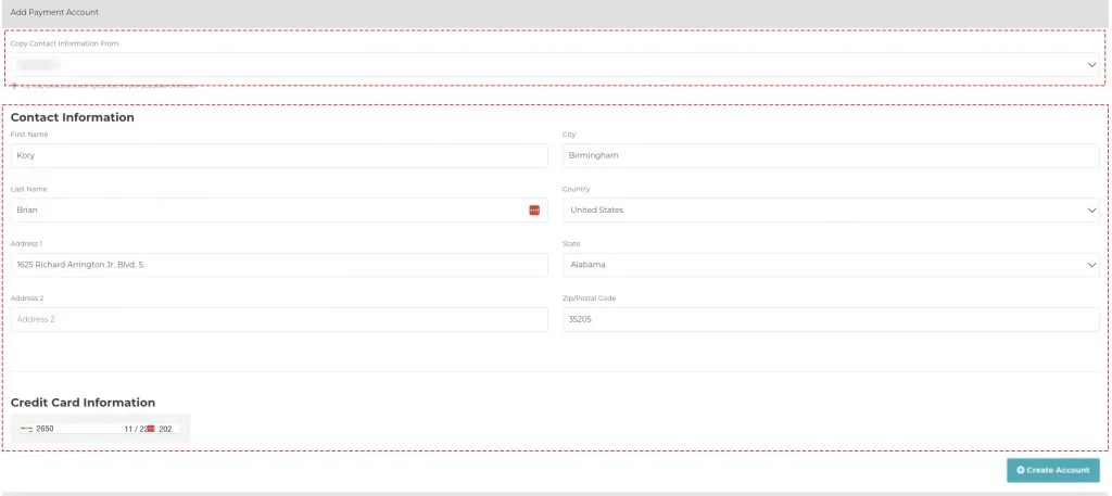 enter payment account details