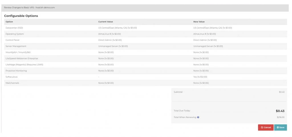process the payment for the add-remove feature