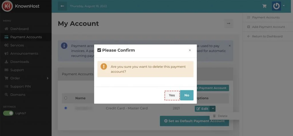 2 confirmation of delete payment accounts