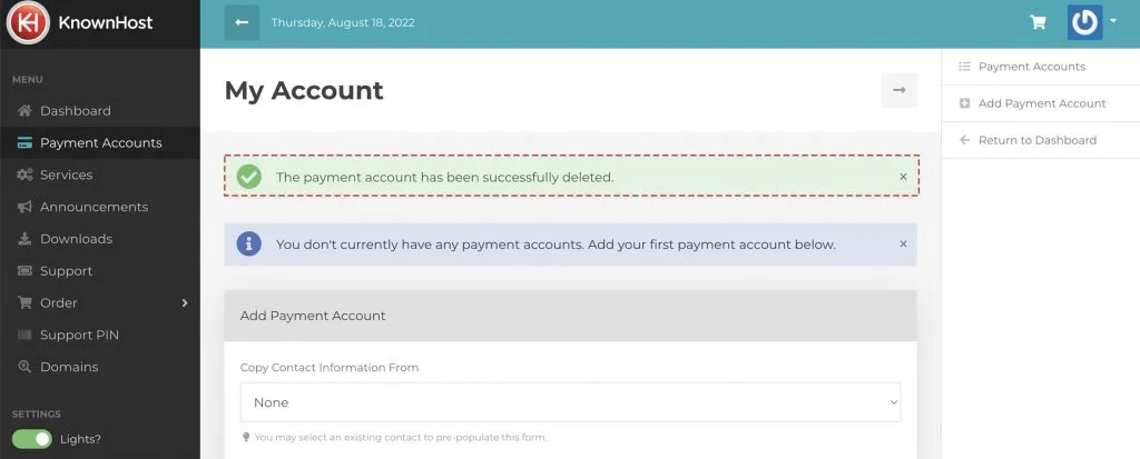 delete confirmation payment accounts