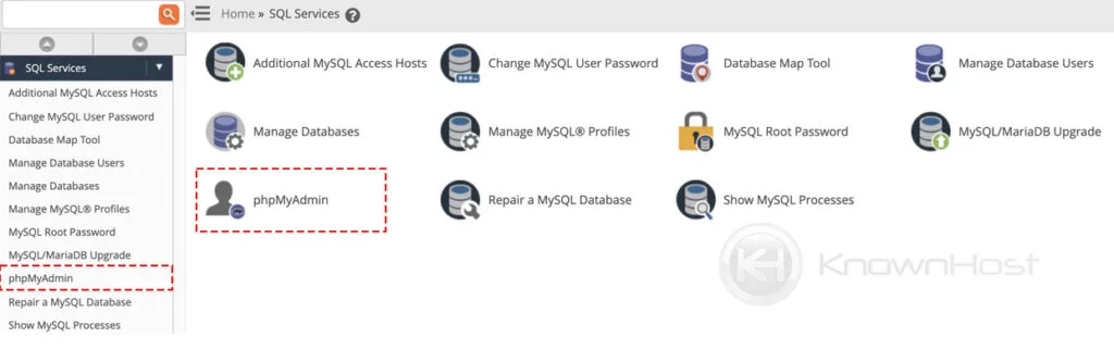 navigate to phpmyadmin whm