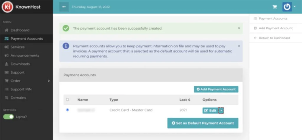 click on dropdown toogle payment accounts