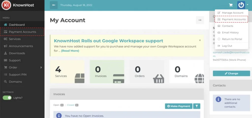 navigate to payment accounts billing portal
