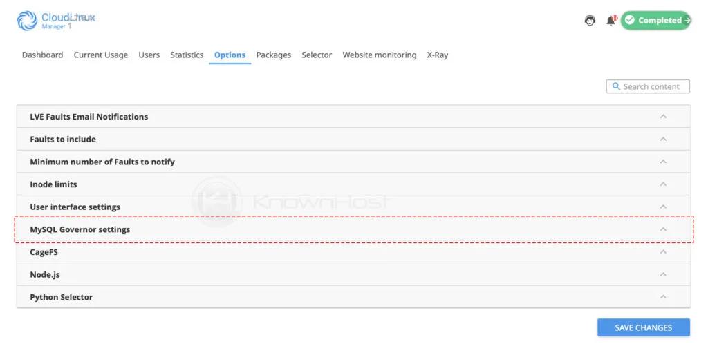 navigate to mysql governor cloudlinux