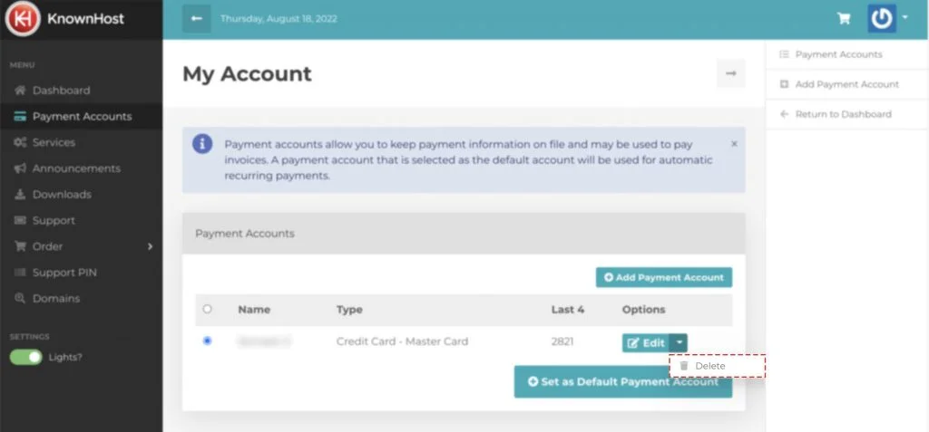 how to delete payment account billing portal