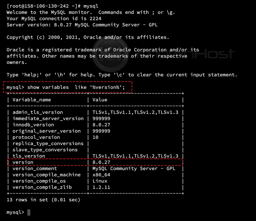 login to mysql run the command mysql v check copy