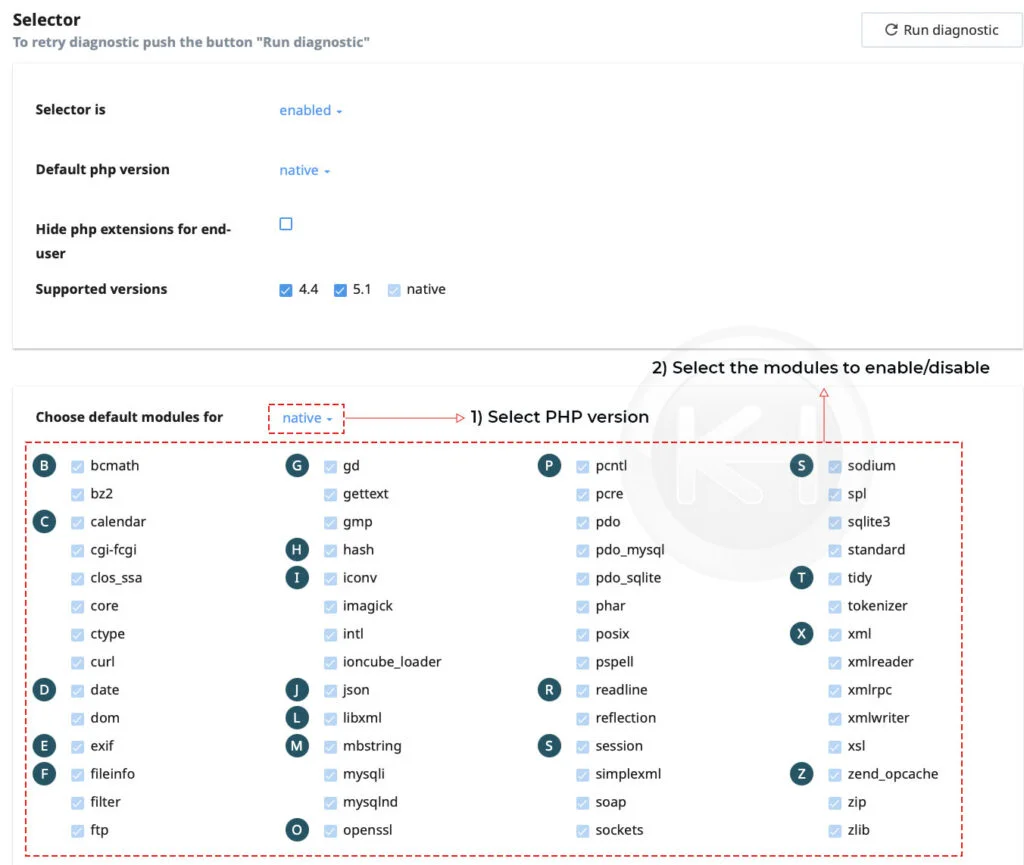 php selector modules selection cloudlinux