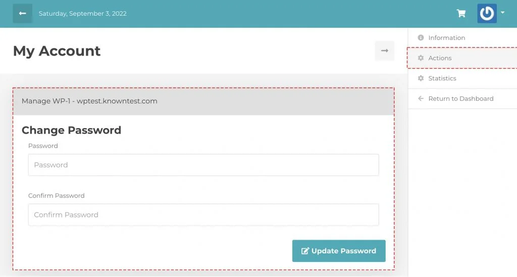 actions to change password mwp