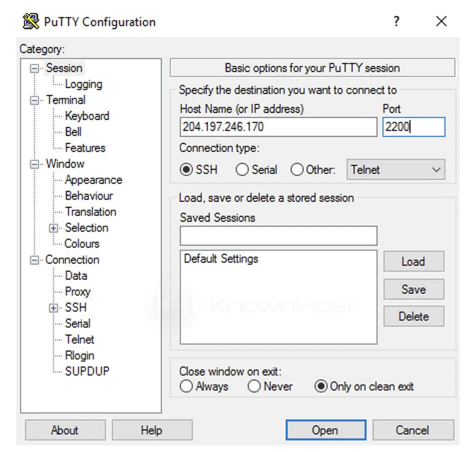 enter the required details putty windows